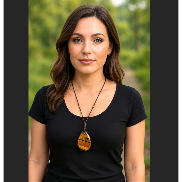 J. Jill Tiger’s Eye Teardrop Pendant Cord Necklace Adjustable Earthy Neutral NWT - Picture 1 of 9